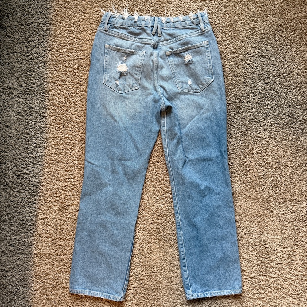 Good American Light Blue Ripped Straight Leg Jeans - Picture 2 of 3